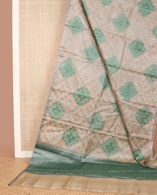 Grey jaal jacquard tussar saree, piping zari border & intricately designed  pallu