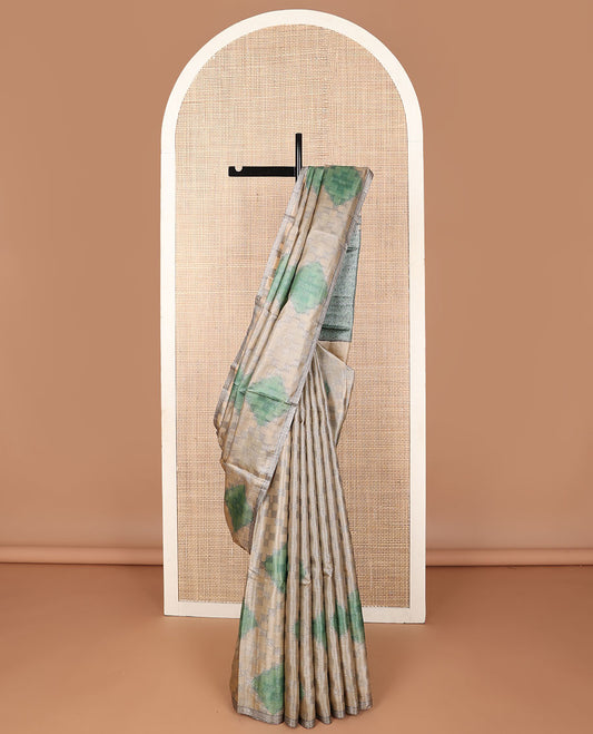 Grey jaal jacquard tussar saree, piping zari border & intricately designed  pallu