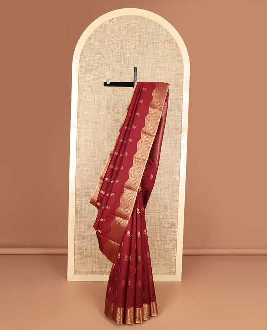 Maroon flower buttas vasundhara elite silk saree with self zari design & argyle design pallu