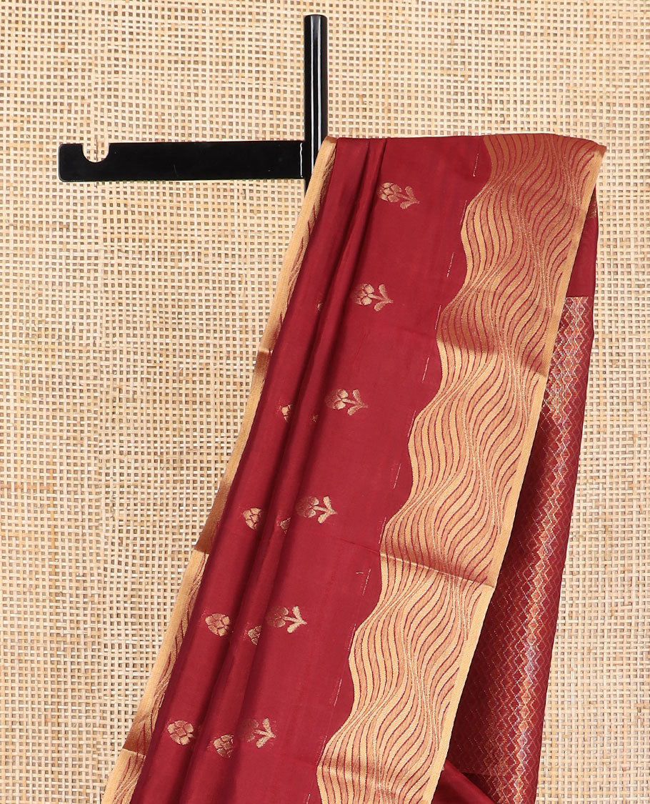 Maroon flower buttas vasundhara elite silk saree with self zari design & argyle design pallu