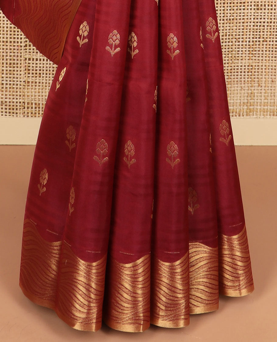 Maroon flower buttas vasundhara elite silk saree with self zari design & argyle design pallu