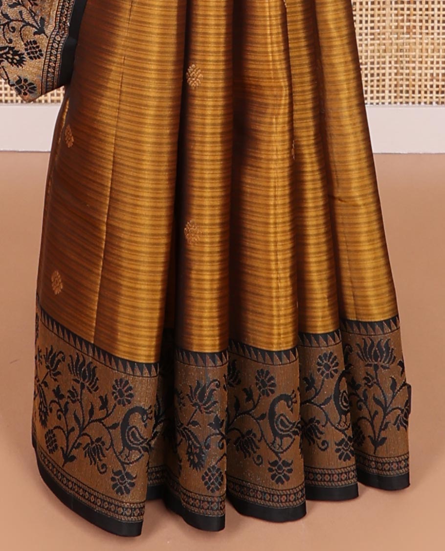 Brown striped, buttas vasundhara elite silk saree with contrast floral dessign border & floral jacquard pallu