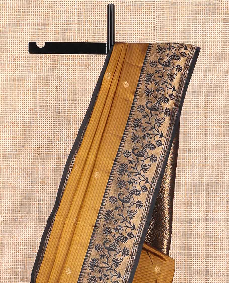 Brown striped, buttas vasundhara elite silk saree with contrast floral dessign border & floral jacquard pallu