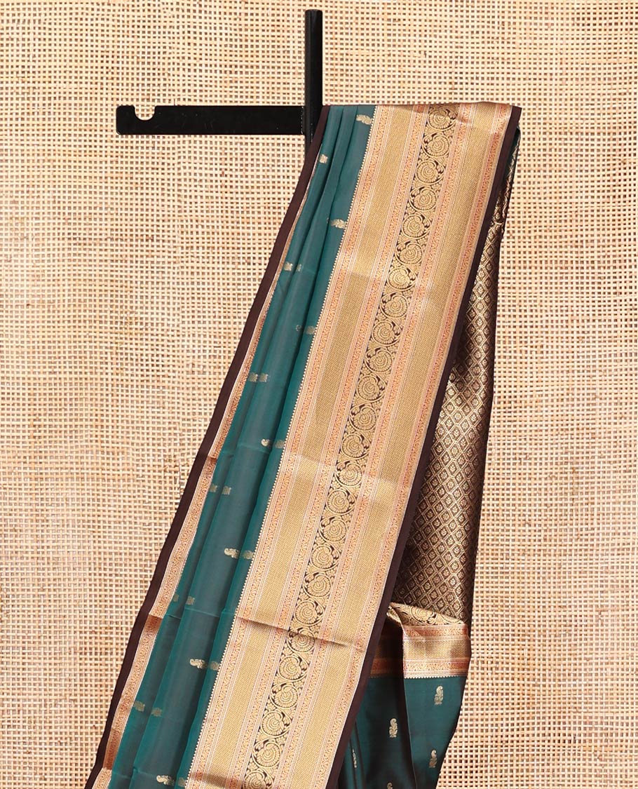 Blue Vasundhara Lite Silk Mix Saree, Detailed with Zari Buttas All Over Its Body, Complemented by Contrast Border of Rekku, Manga Mokku, and Kodi Visiry Designs, Grand Jaal Pallu and Paired with a Contrast Blouse