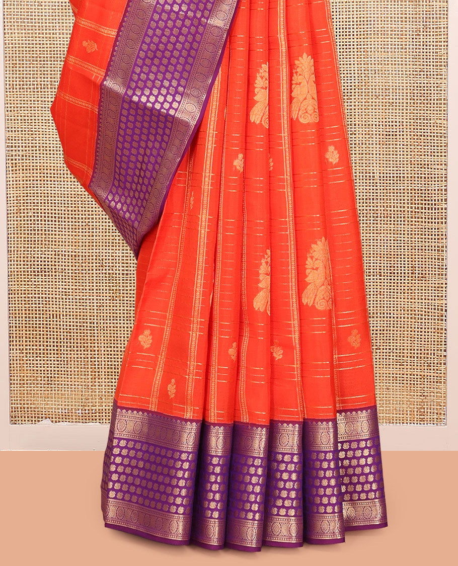 Orange Vasundhara Lite Silk Mix Saree, Graced with Zari Butta Enclosed Checks, a Contrast Traditional Border, Grand Pallu, and a Contrast Blouse