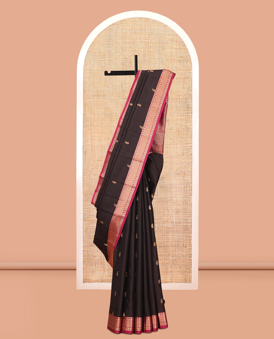 Brown Manga Buttas Vasundhara Lite Silkmix Saree, Contrast Manga-Vanki Border, Jaal Pallu, Contrast Blouse