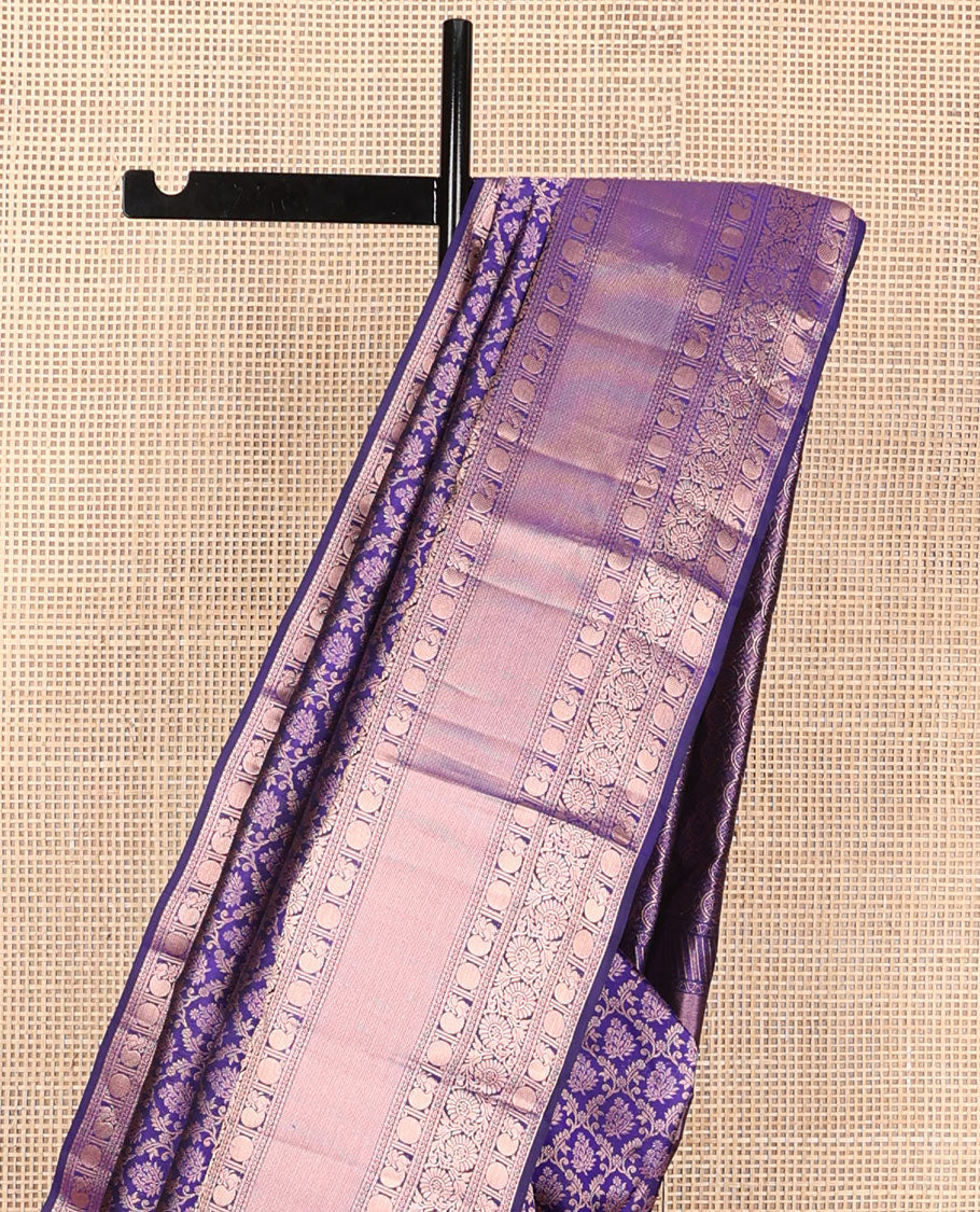 Blue jacquard wedding silk saree, zari border of thilakam, diamond,kodi visiry,rudraksham,mayil & mayil kann & chakram design pallu
