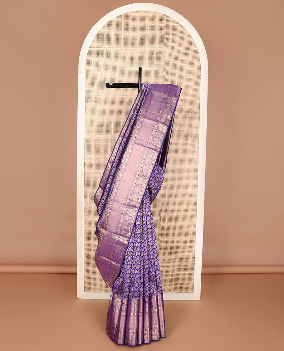 Blue jacquard wedding silk saree, zari border of thilakam, diamond,kodi visiry,rudraksham,mayil & mayil kann & chakram design pallu