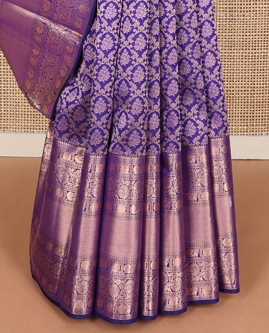 Blue jacquard wedding silk saree, zari border of thilakam, diamond,kodi visiry,rudraksham,mayil & mayil kann & chakram design pallu