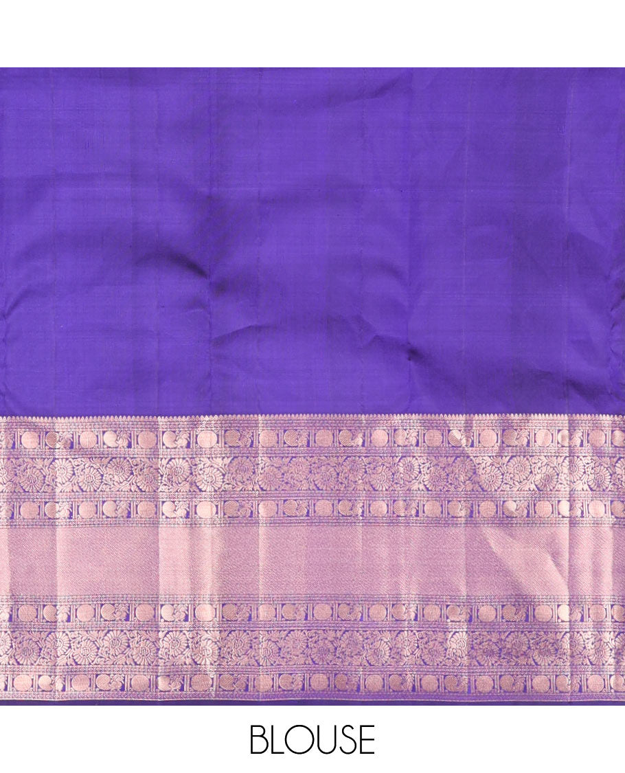 Blue jacquard wedding silk saree, zari border of thilakam, diamond,kodi visiry,rudraksham,mayil & mayil kann & chakram design pallu