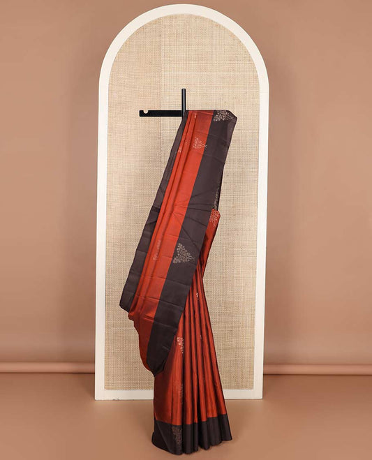 Orange floral zari buttas silk mix saree, contrast floral zari buttas border & pallu of jaal designs