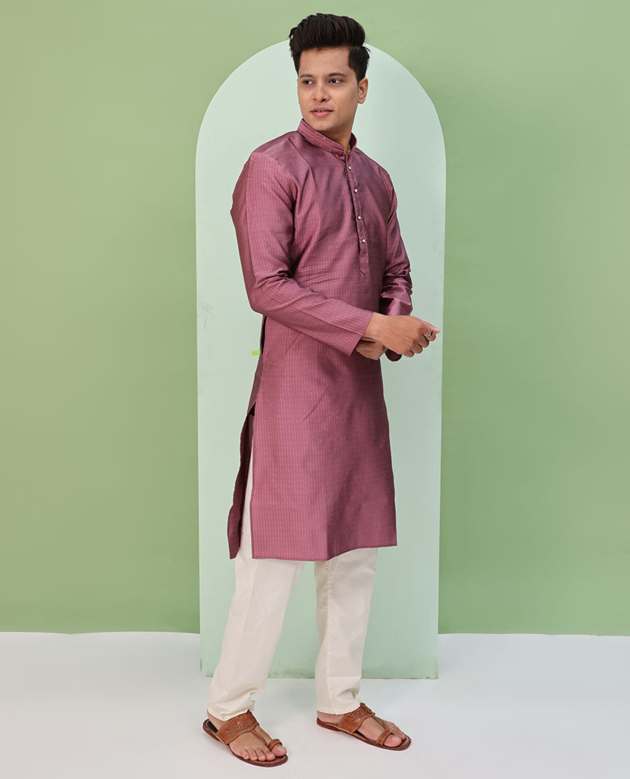 Rose wood pink embossed design full-sleeved kurta