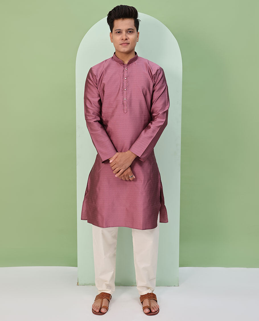 Rose wood pink embossed design full-sleeved kurta