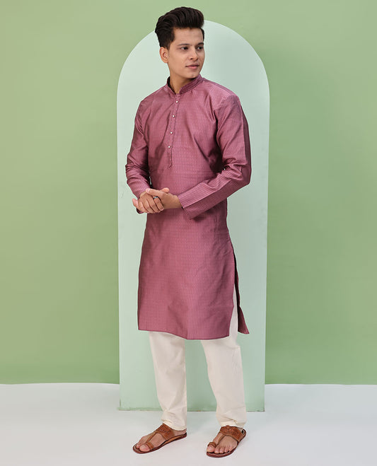 Rose wood pink embossed design full-sleeved kurta