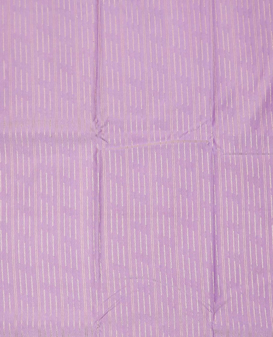 Purple art silk pavadai material, zari design with contrast traditional zari border skirt, and contrast blouse