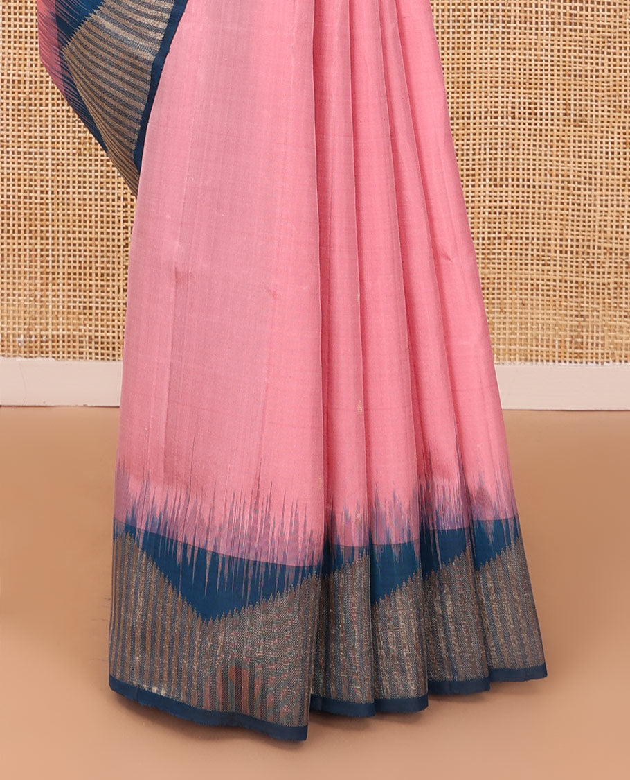 Pink zari buttas soft silk saree, contrast temple zari border & seppu rekku pallu