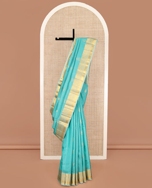 Blue Vasundhara Lite Silk Mix Saree, Subtly Sparkled with Mayil Buttas  and Zari Checks on Its Body, Highlighted by a Traditional Zari Border, Intricately Designed Pallu, and Paired with a Contrast Blouse