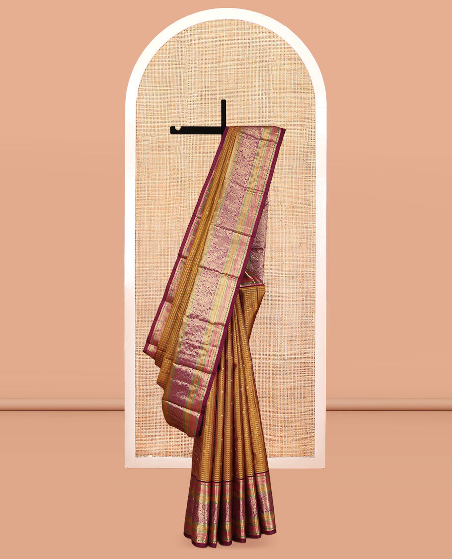 Mustard Zari Design Vasundhara Lite Silk Mix Saree, a Contrast Border of Rekku, Muthu, Kuyil Kann, and Mayil Designs, Grand Pallu, and a Contrast Blouse