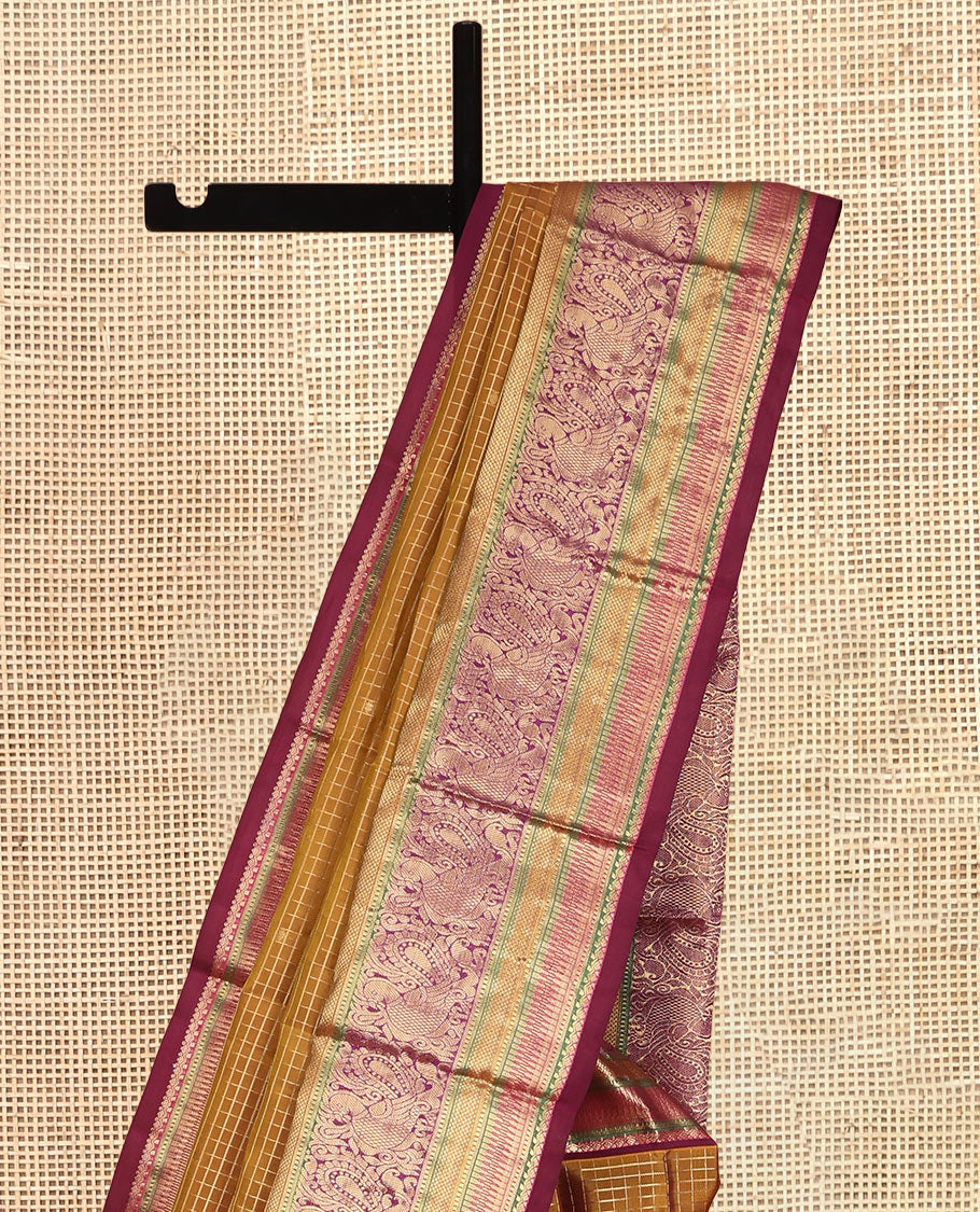 Mustard Zari Design Vasundhara Lite Silk Mix Saree, a Contrast Border of Rekku, Muthu, Kuyil Kann, and Mayil Designs, Grand Pallu, and a Contrast Blouse