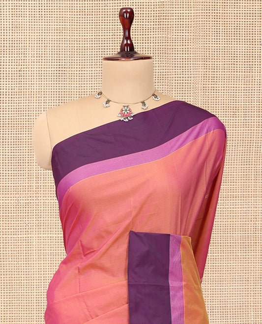 Pink Plain Arani Saree, a Contrast Border, Contrast Zari Striped Pallu, and a Contrast Blouse