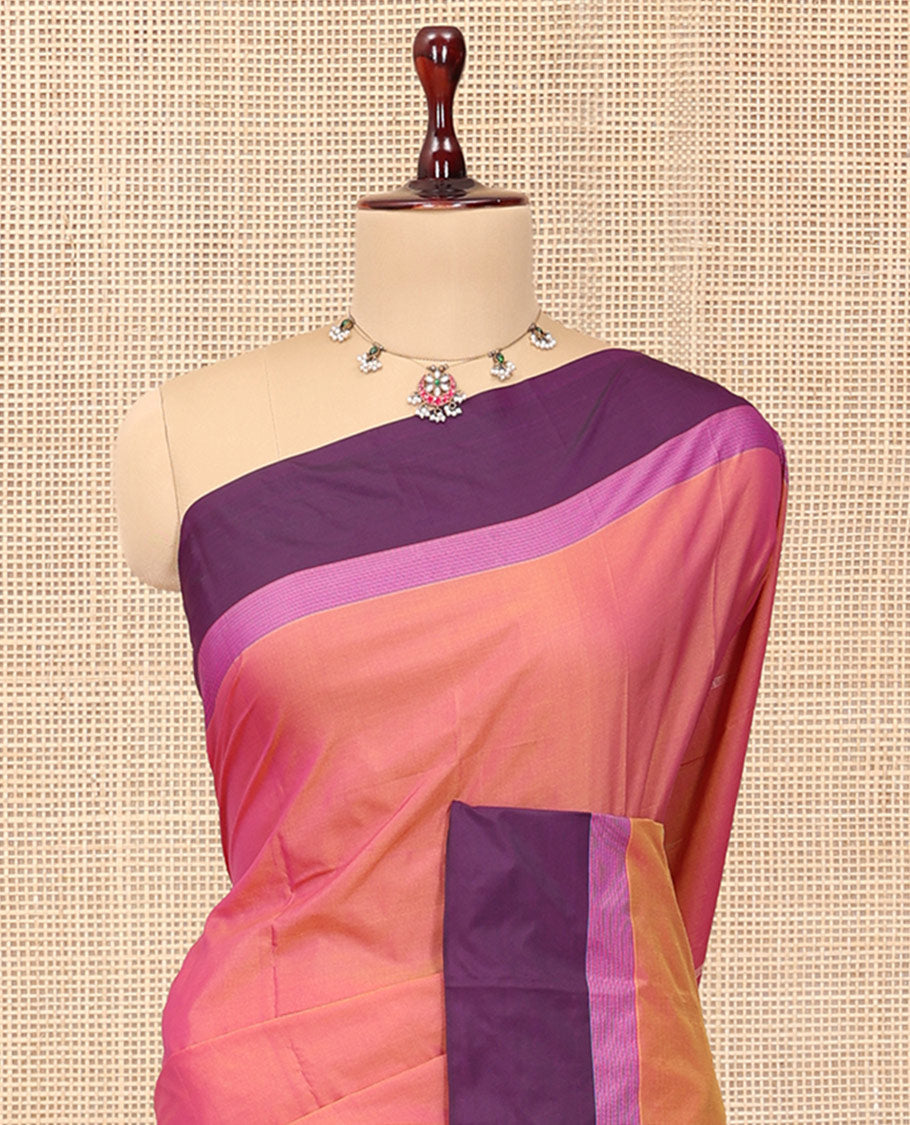 Pink Plain Arani Saree, a Contrast Border, Contrast Zari Striped Pallu, and a Contrast Blouse