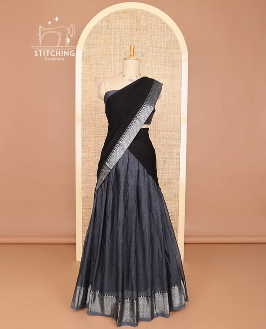 Grey half saree with self zari design border, zari design blouse & plain, intricate zari design border dhavani