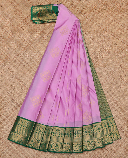 Pink Budget Silk Saree, Woven with Zari Buttas All Over Its Body, Complemented by a Contrast Traditional Zari Border, Grand Jaal Pallu, and Paired with a Contrast Blouse