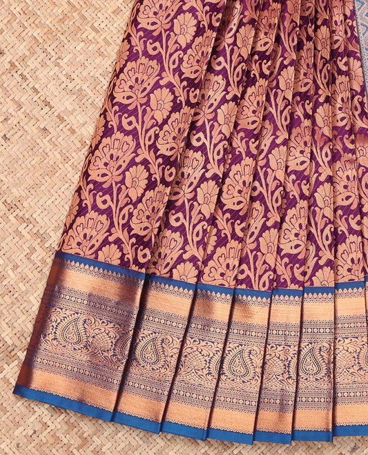 Purple Budget Silk Saree, Richly Detailed with Jacquard Design, Complemented by a Contrast Traditional Zari Border, Jaal Pallu, and a Contrast Blouse
