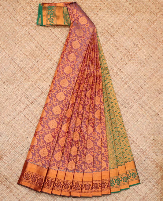 Light Maroon Budget Silk Saree, Crafted with Floral Vine Design, Complemented by Contrast Traditional Zari Border, a Jaal Pallu and a Contrast Blouse