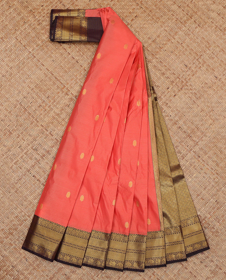 Orange Budget Silk Saree, Woven with Zari Buttas and Stripes, Complemented by Contrast Traditional Zari Border, a Jaal Pallu and a Contrast Blouse