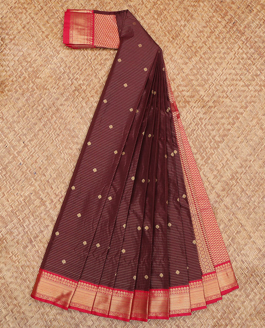Maroon Budget Silk Saree, Enriched with Zari Buttas and Stripes, a Contrast Traditional Zari Border, Grand Pallu, and a Contrast Blouse