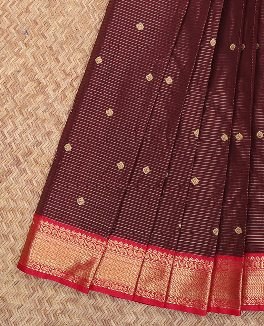 Maroon Budget Silk Saree, Enriched with Zari Buttas and Stripes, a Contrast Traditional Zari Border, Grand Pallu, and a Contrast Blouse