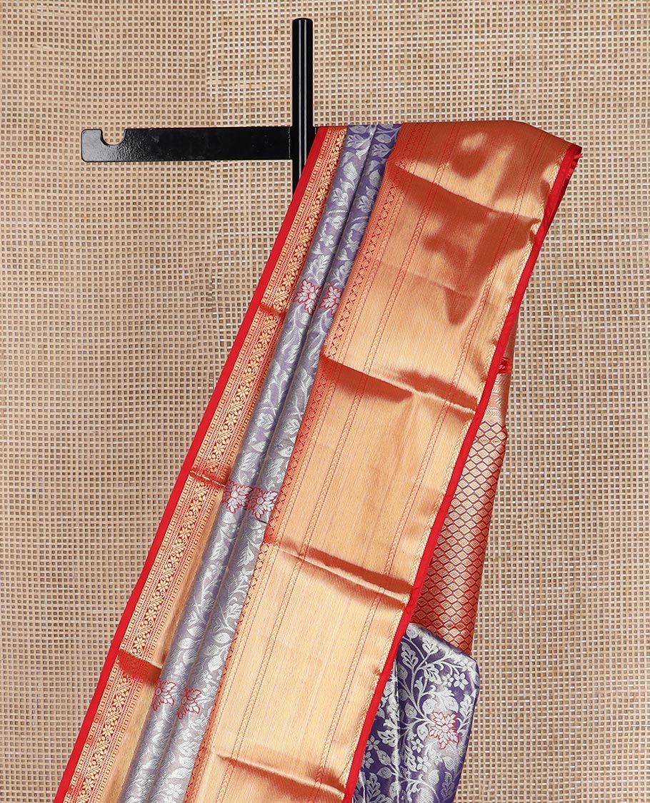 Blue floral jaal jacquard budget silk saree, contrast traditional zari border, and jaal pallu