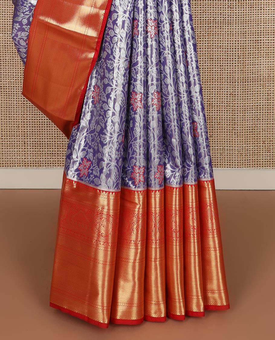Blue floral jaal jacquard budget silk saree, contrast traditional zari border, and jaal pallu