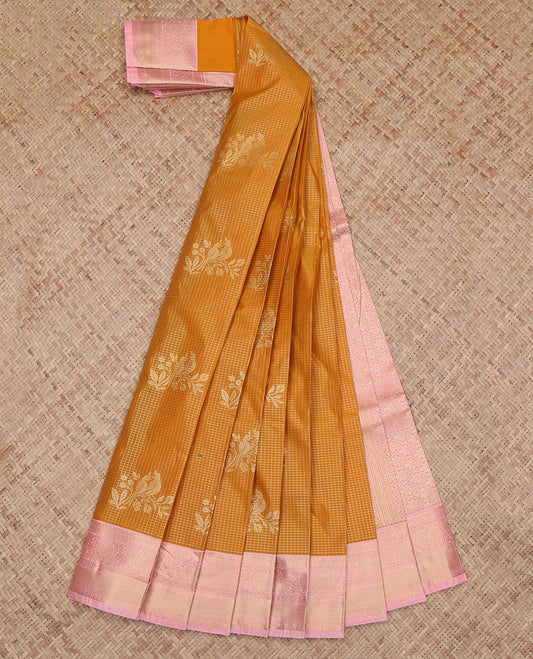 Orange Checks Budget Silk Saree