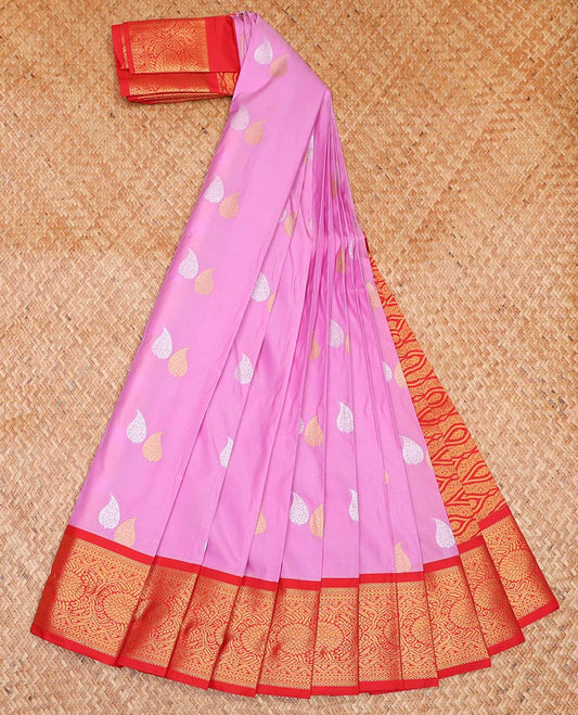 Pink Budget Silk Saree, Crafted with Zari Buttas All Over Its Body, Complemented by a Contrast Traditional Zari Border, Intricately Designed Pallu, and Paired with a Contrast Blouse