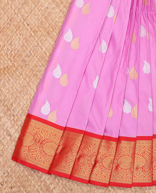 Pink Budget Silk Saree, Crafted with Zari Buttas All Over Its Body, Complemented by a Contrast Traditional Zari Border, Intricately Designed Pallu, and Paired with a Contrast Blouse