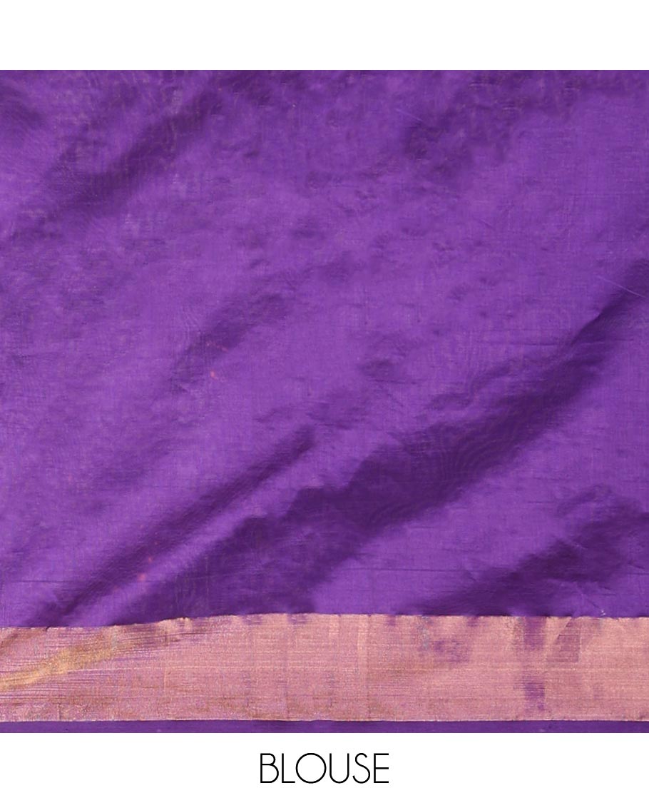 Multi-Colored Checked Poly Cotton Saree, Subtle Self-Border, Pallu Steeped with Stripes, and Paired with a Contrast Blouse