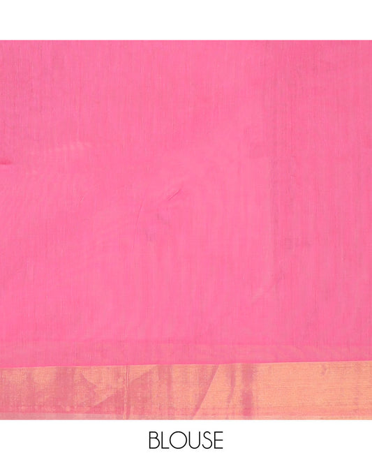 Rosemilk pink striped jute cotton saree, zari border & striped pallu