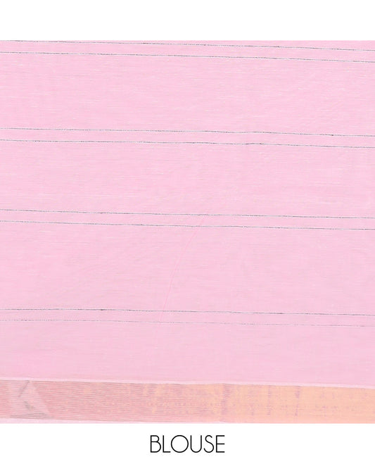 Pink macro checked  jute cotton saree, bavanji border, and checked pallu