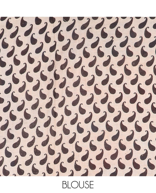 Green floral vine and deer motifs machine-printed kalamkari cotton saree, contrast peacock printed border, and pallu of peacock print