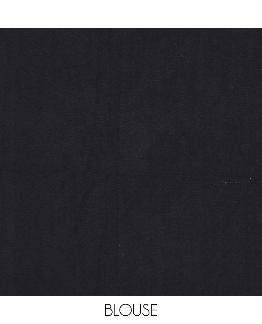 Black Khadi Cotton Saree Beautified with Colorful Floral Motifs Embroidery, Pallu Gracefully Decked Up with Floral Motifs Embroidery, and Paired with a Matching Blouse