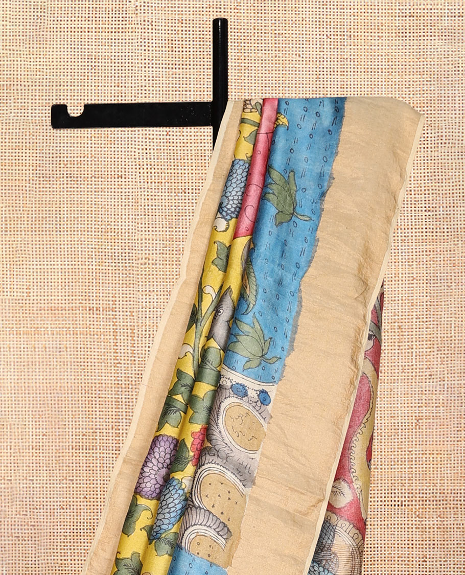 Yellow Tussar Kalamkari Saree