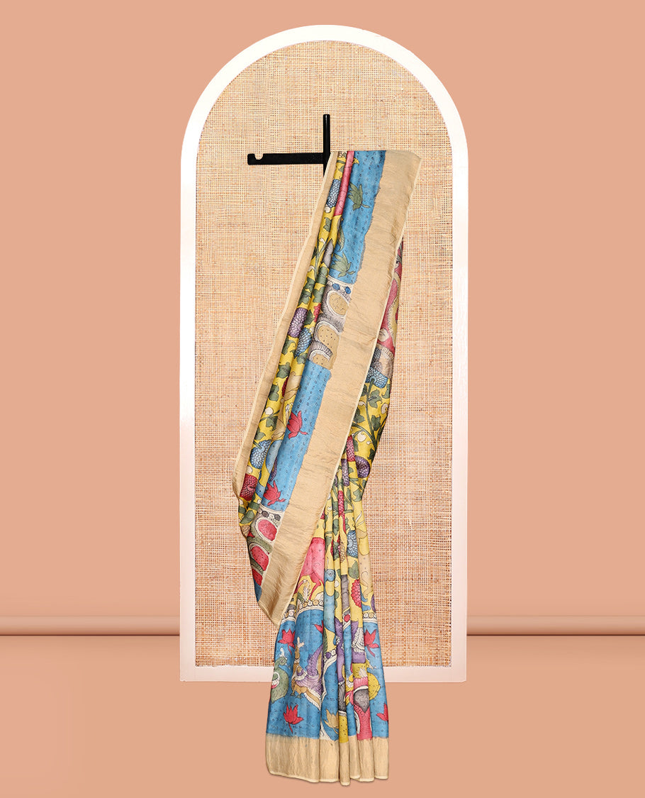 Yellow Tussar Kalamkari Saree
