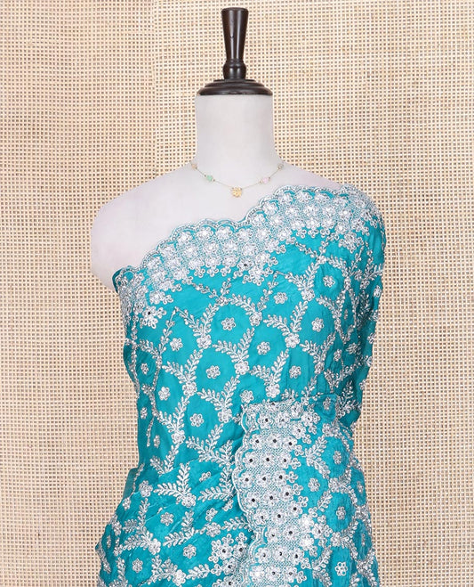 Blue Designer Saree, Masterfully Embroidered with Jaal Design on Its Body, Highlighted by a Scallop Embroidered Border, Embroidered Pallu, and Paired with a Matching Embroidered Blouse