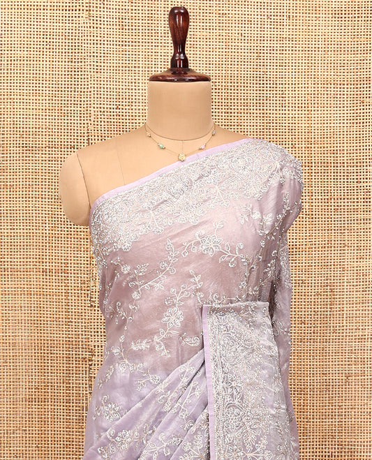 Light Lavender Designer Saree, Scintillated with Floral Vine Stone Embroidery, a Stone Embroidered Border, and a Matching Blouse