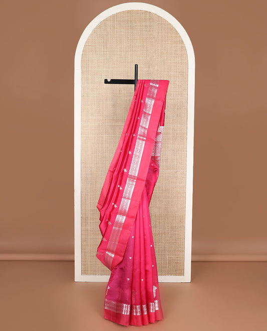 Red motifs raw mango silk saree with self zari design border  & argyle design pallu