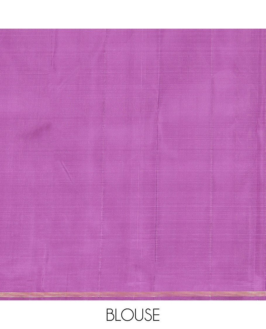 Pink Kanchipuram Silk Saree Featuring Zari Buttas Enclosed in Checks, Complemented by a Contrast Piping Border, with a Pallu Depicting Kodi Visiry and Star Vanki Designs, Paired with a Contrast Plain Blouse