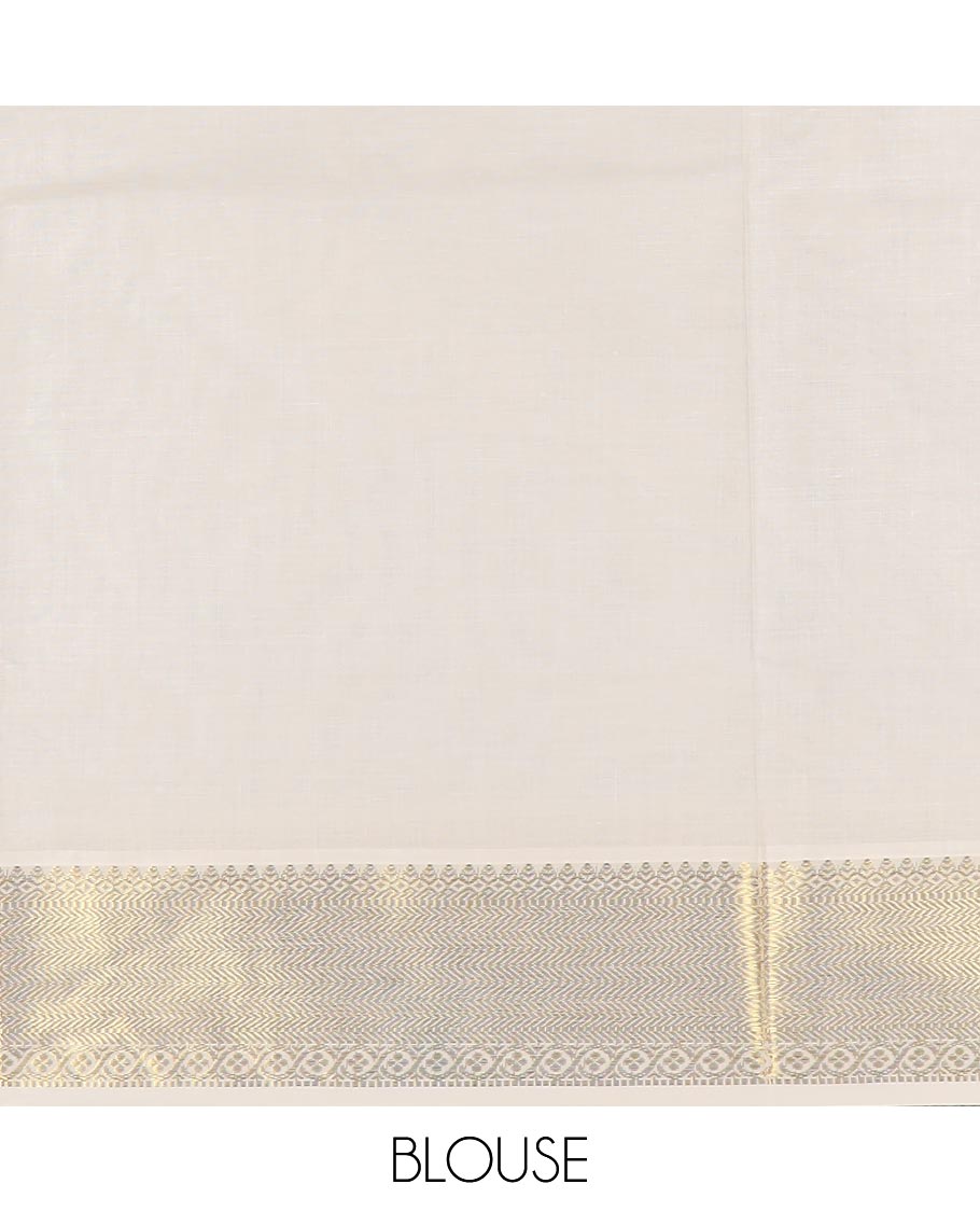 Cream zari buttas Kerala cotton saree, traditional zari border, and intricately designed pallu