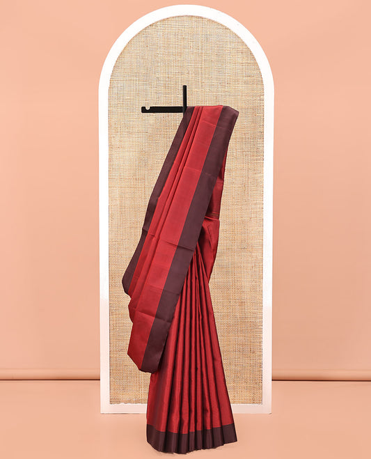Maroon Mayuri Soft Silk Saree, Sparsely Sparked with Stripes, Complemented by Contrast Border, Pallu of Vanki Designs, and Paired with a Matching Blouse
